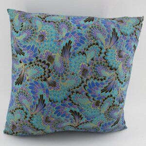 14" Black and Blue Exotic Pillow made crisscross style in reverse side.